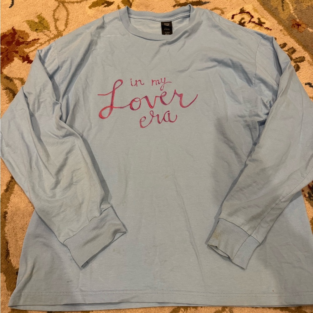 Taylor Swift Lover Album Eras Tour Light Blue Long Sleeve Shirt Size XL